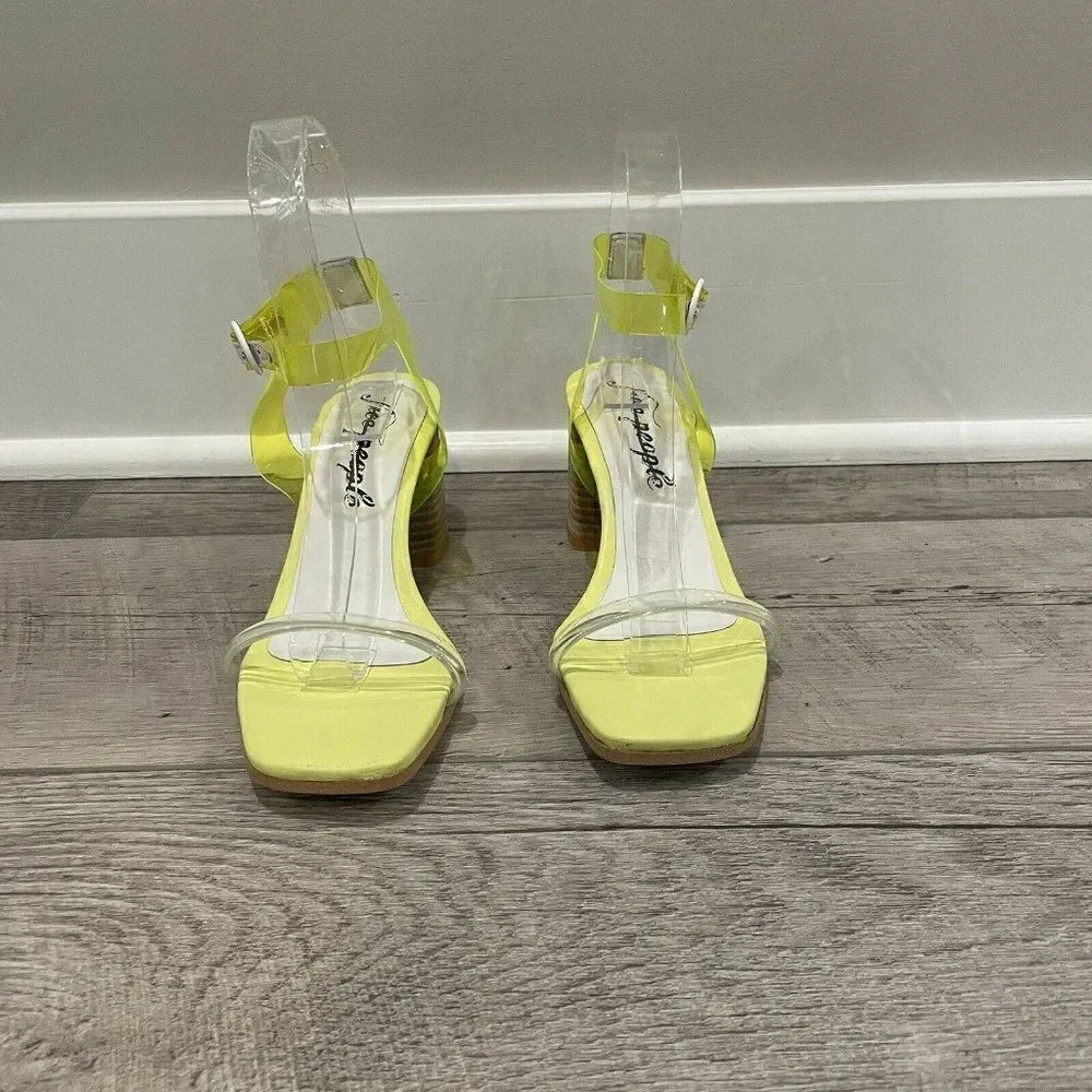 Free‎ People Block Heel Sandal Womens 36 Yellow Natal Transparent NEW
